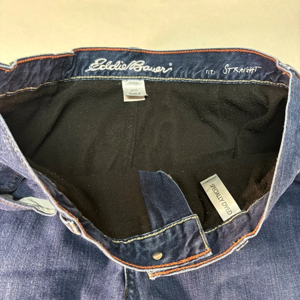 Eddie‎ Bauer Women Straight Fit Fleece Lined Jeans Dark Wash Size 35